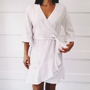 Gap Ruffle Crinkle Flounce Bell Sleeve Wrap Dress
